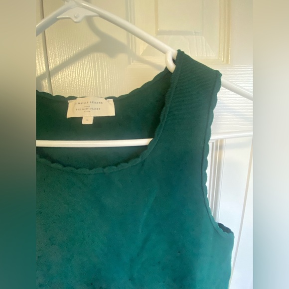 Sezane Dory Top Sleeveless Green Scalloped Hem - Picture 5 of 11